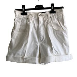 CAFE LA VIE Vintage White High Waisted Denim Shorts With Cuff Zip Fly 26